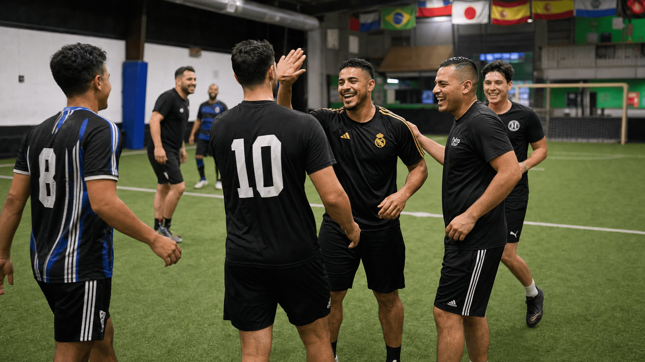UPlay players high-fiving after a goal at the Richmond pitch